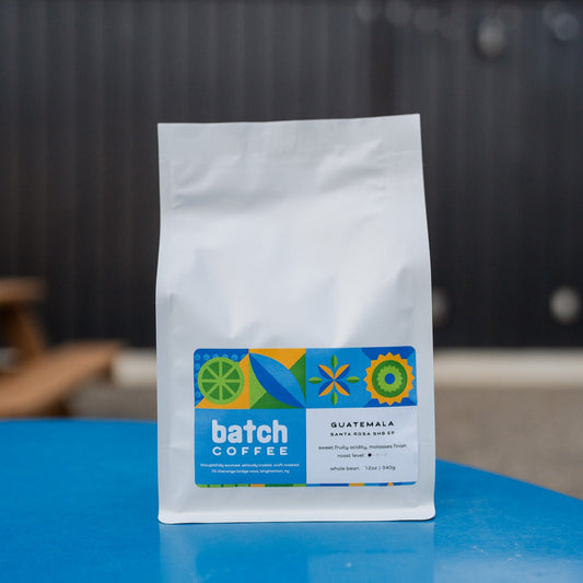 Coffee bag containing organic Guatemala roasted coffee beans